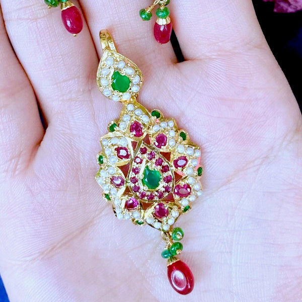 Multicolored Jadau Pendant Set in Gold Plated Silver PS 033