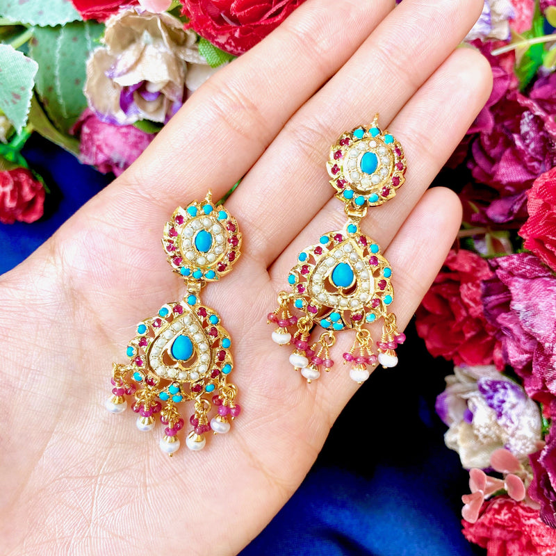 Light and Elegant Pheroza Earrings in Gold Polished Sterling Silver made with Traditional Indian/Pakistani Jadau Jewelry Making Craft ER 235