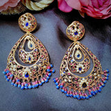 Multicolored Jadau Chandbali Earrings in Gold Plated Silver ER 225