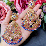 Multicolored Jadau Chandbali Earrings in Gold Plated Silver ER 225