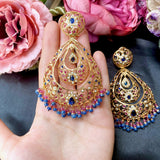 Multicolored Jadau Chandbali Earrings in Gold Plated Silver ER 225