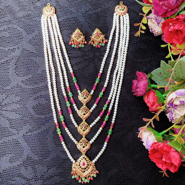 Multicolored Jadau Satlada in Gold Plated Silver NS 068