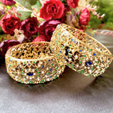 Multicolored Jadau Bangles in Gold Plated Silver BG 042