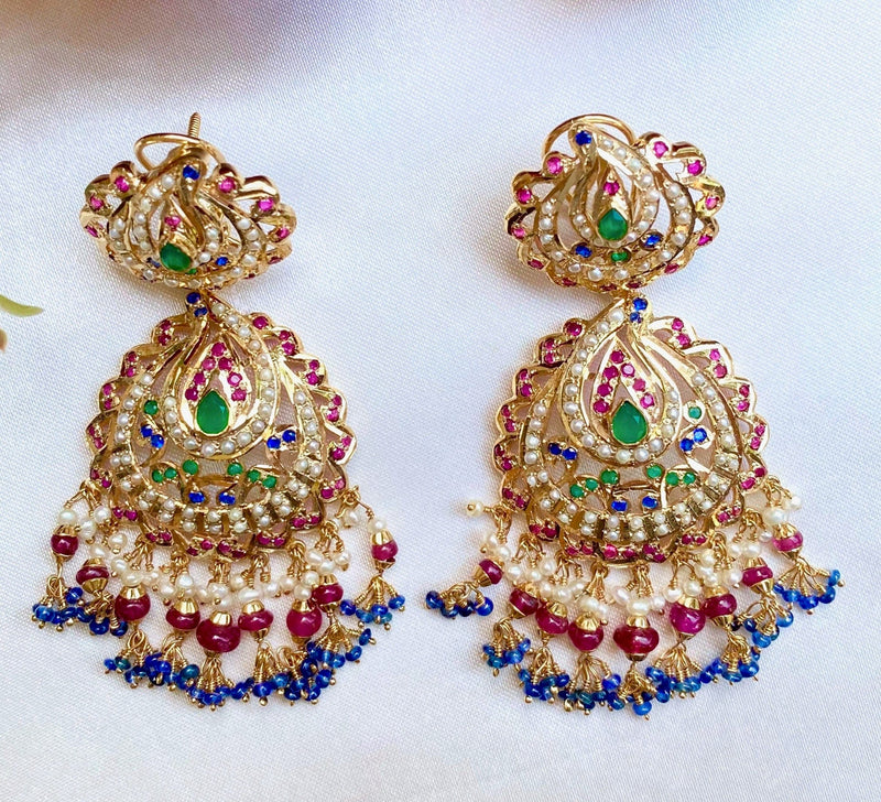 Multicolored Jadau Stud Earrings in Gold Plated Silver ER 181 – Deccan  Jewelry