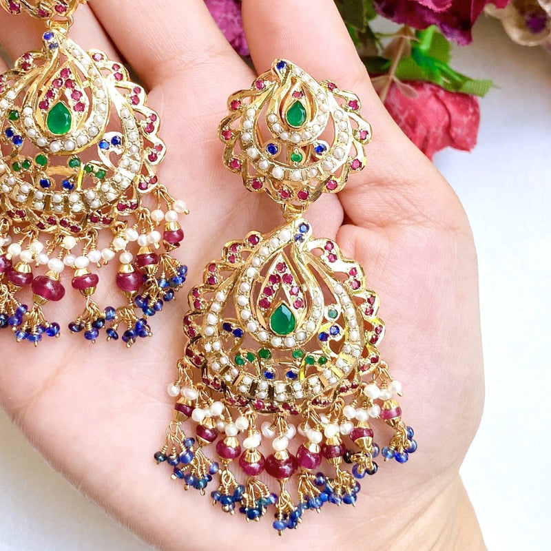 Gold Plated Jadau Earrings, Indian Jewellery, Bohemian Seed Pearl Festive  Party Wear Ethnic Fashion Bollywood Navratna 22k Sterling Silver - Etsy