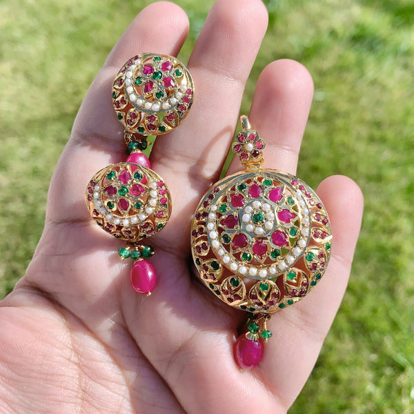 Ruby emerald, multicolor gold plated silver pendant set PS 035