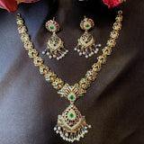 Multicolored Light and Elegant Jadau Necklace with Matching Earrings in Gold Plated Silver NS 079