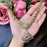 Multicolored Light and Elegant Jadau Necklace with Matching Earrings in Gold Plated Silver NS 079