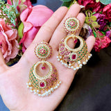 Multicolored Jadau Chandbali Earrings  in Gold Plated Silver ER 233