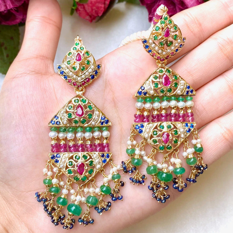 Mahira Gold plated Jhumka Earrings - Clear – SOKORA JEWELS