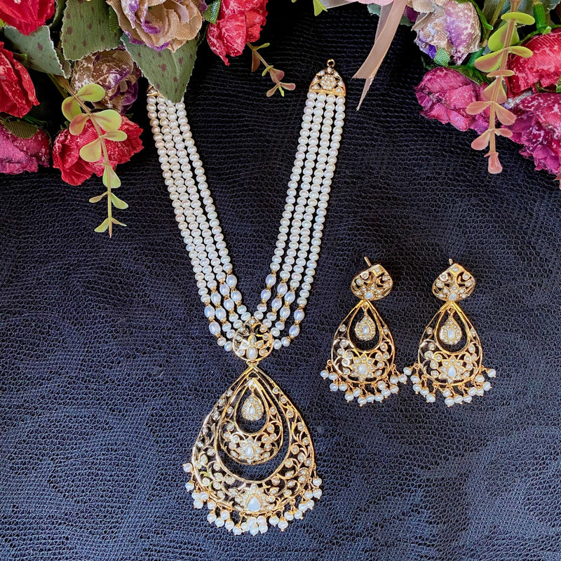 Pearl Jadau Mala Necklace Set in Gold Plated Silver NS 084