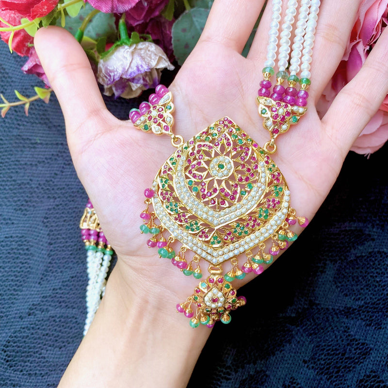 Multicolored Jadau Rani Haar Set in Gold Plated Silver NS 083