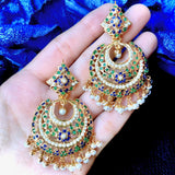 Multicolored Jadau Chandbali Earrings in Gold Plated Silver ER 326