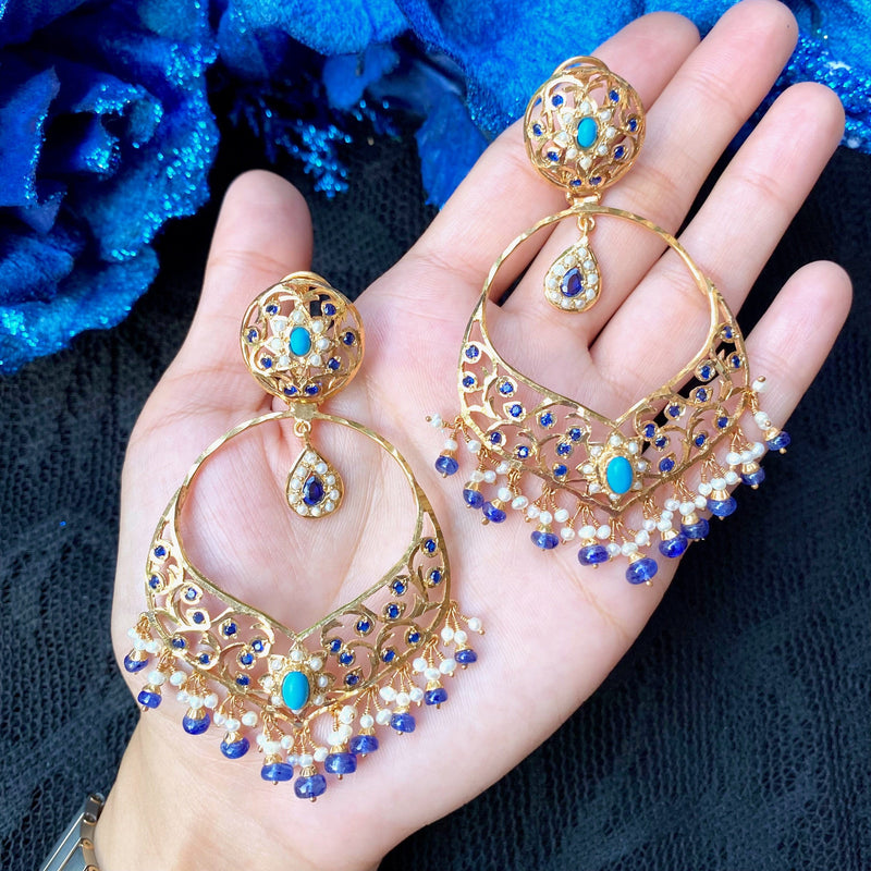 Multicolored Jadau Chandbali Earrings in Gold Plated Silver ER 311