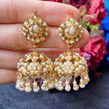 Pearl Jadau Jhumka Earrings in Gold Plated Silver ER 313