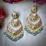 Multicolored Jadau Chandbali Earrings in Gold Plated Silver ER 316