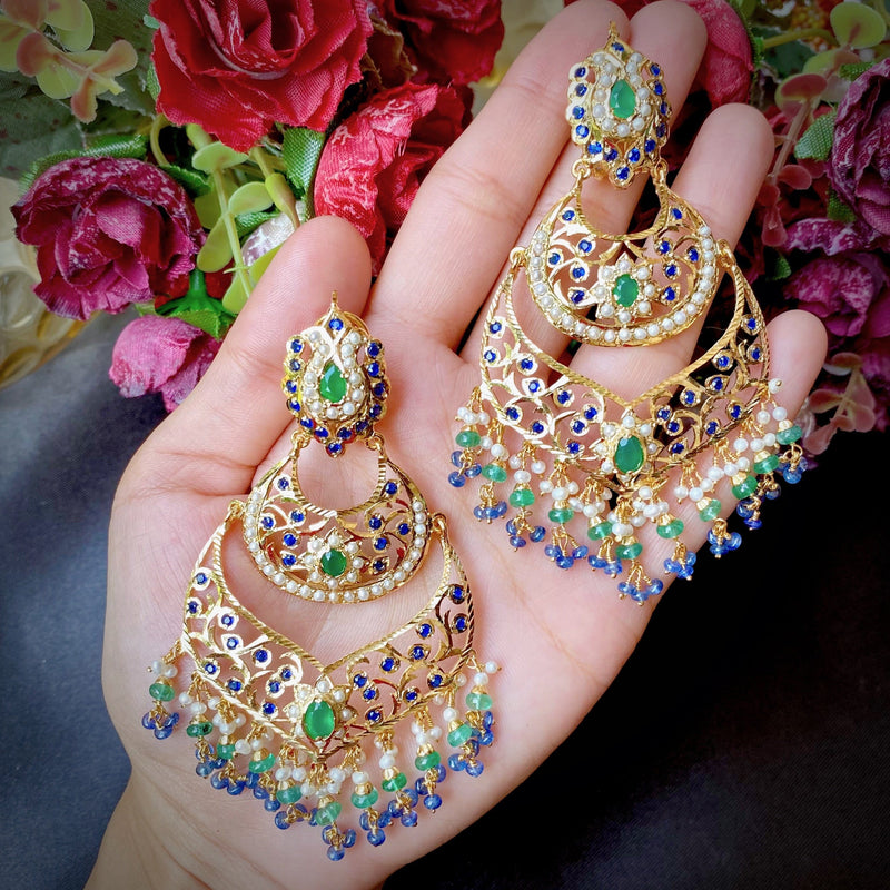 Multicolored Jadau Chandbali Earrings in Gold Plated Silver ER 316