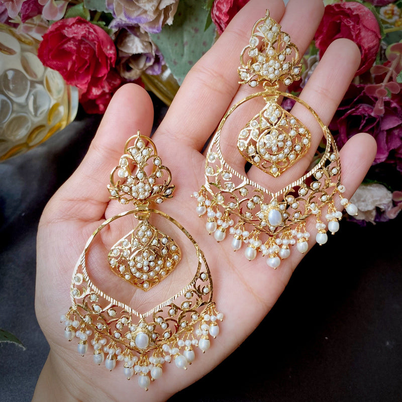 Pearl Jadau Chandbali Earrings in Gold Plated Silver ER 321