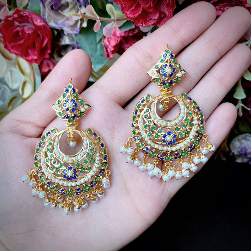 Multicolored Jadau Chandbali Earrings in Gold Plated Silver ER 326