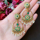 Pearl Emerald Jadau Choker Necklace Set in Gold Plated Silver  NS 096