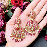 Ruby Pearl Jadau Chandbali Earrings in Gold Plated Silver ER 330