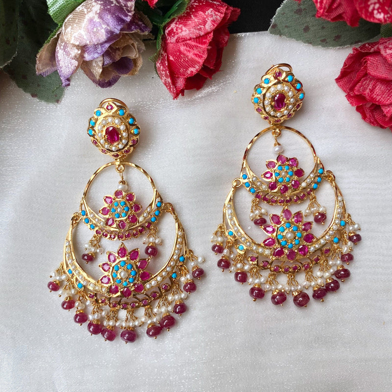 Multicolored Jadau Chandbali Earrings in Gold Plated Silver ER 327