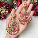 Multicolored Jadau Chandbali Earrings in Gold Plated Silver ER 327