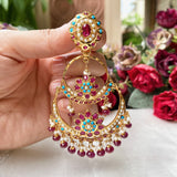 Multicolored Jadau Chandbali Earrings in Gold Plated Silver ER 327