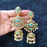 Pheroza Pearl Studded Jhumka Earrings in Gold Plated Silver ER 331