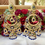 Multicolored Jadau Chandbali Earrings in Gold Plated Silver ER 334