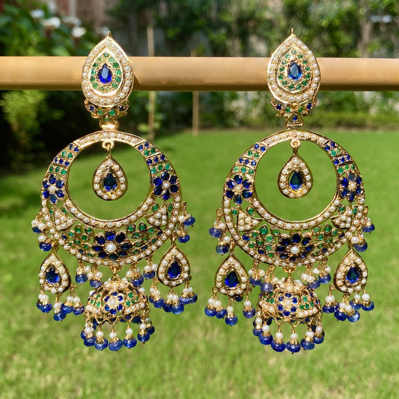 Multicolored Jadau Chandbali Earrings in Gold Plated Silver ER 334