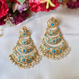 Pearl Phirozi Jadau Chandbali Earrings in Gold Plated Silver ER 335