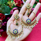 Multicolored Jadau Choker Necklace with Chandbali Earrings in Gold Plated Silver NS 101