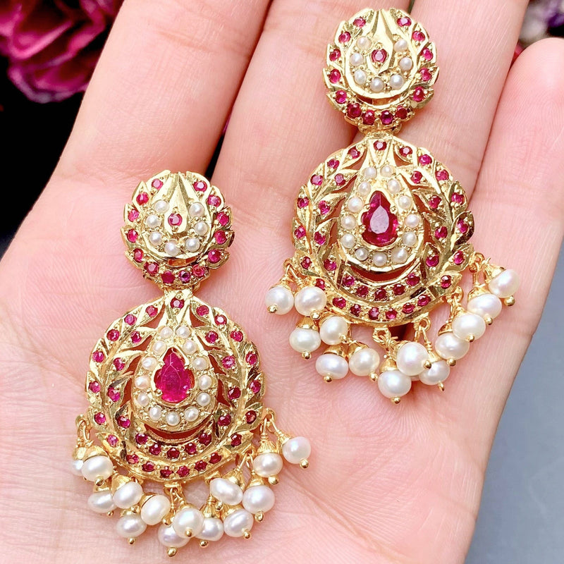 Ruby and Pearl Earrings in Gold Plated Silver ER 410