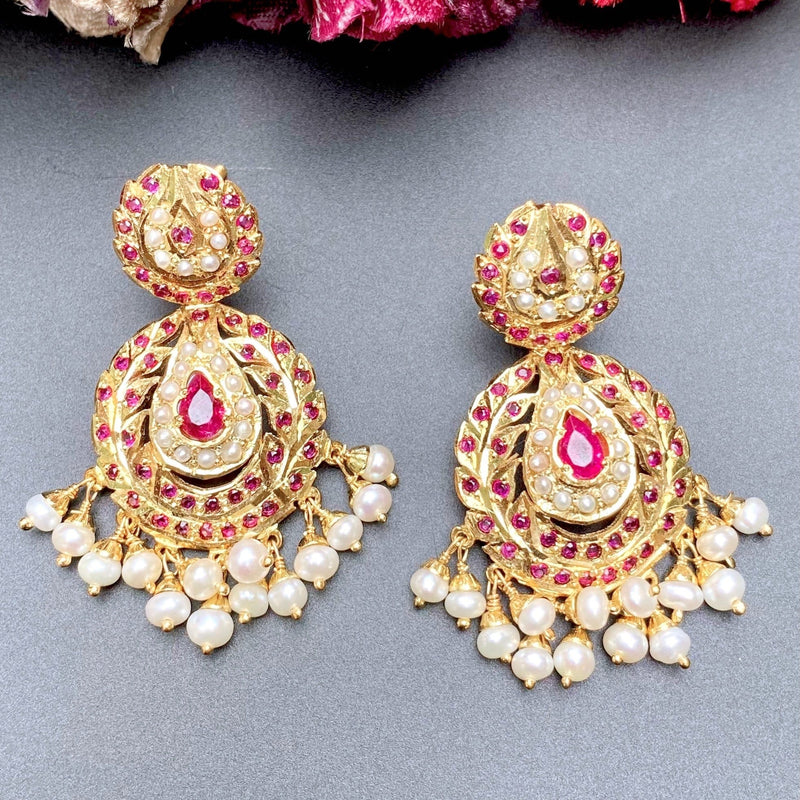 Ruby and Pearl Earrings in Gold Plated Silver ER 410