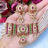 Multicolored Jadau Choker Necklace in Gold Plated Silver NS 060