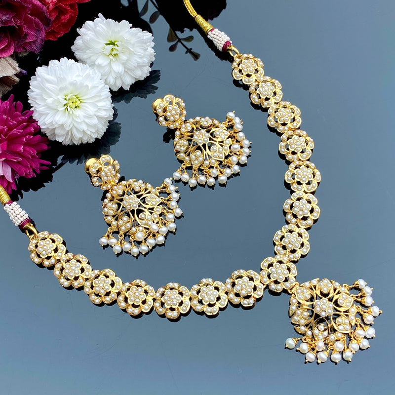 Pearl Jadau Necklace Set in Gold Plated Silver NS 032 – Deccan Jewelry