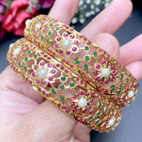Floral Jadau Bangles in Gold Plated Silver BG 057