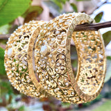Large Pearl Jadau Bangles in Gold Plated Silver