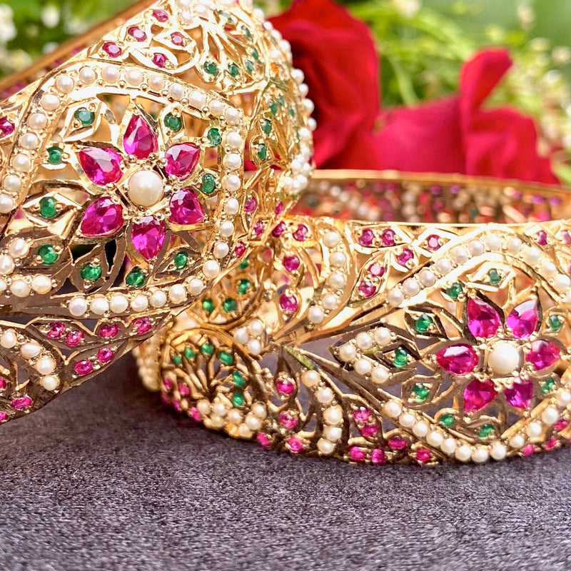 Multicolored Jadau Bangles in Gold Plated Silver BG 004