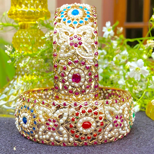 Navrattan Jadau Bangles in Gold Plated Silver BG 001