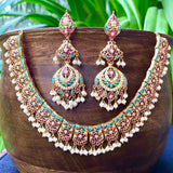 Pearl Ruby Pheroza Jadau Necklace Set in Gold Plated Silver NS 029