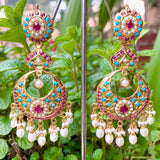 Pearl Ruby Phiroza Jadau Chandbali Earrings in Gold Plated Silver ER 088