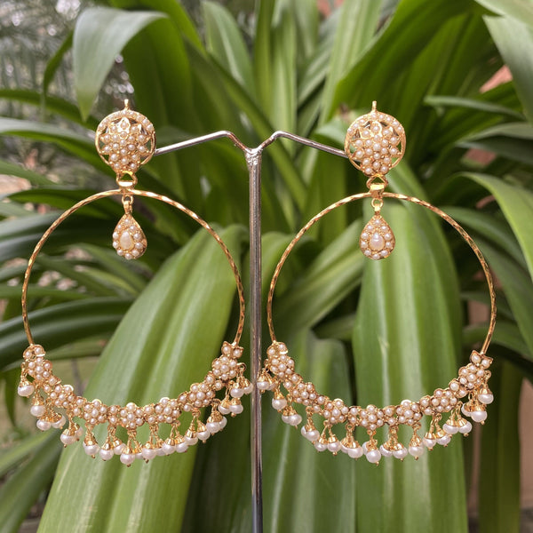 Pearl Jadau Chandbali Earrings in Gold Plated Silver