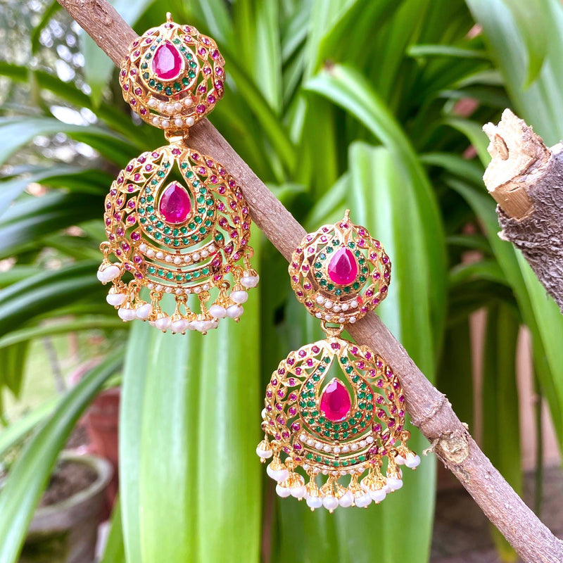 Multicolored Jadau Chandbali Earrings in Gold Plated Silver ER 129