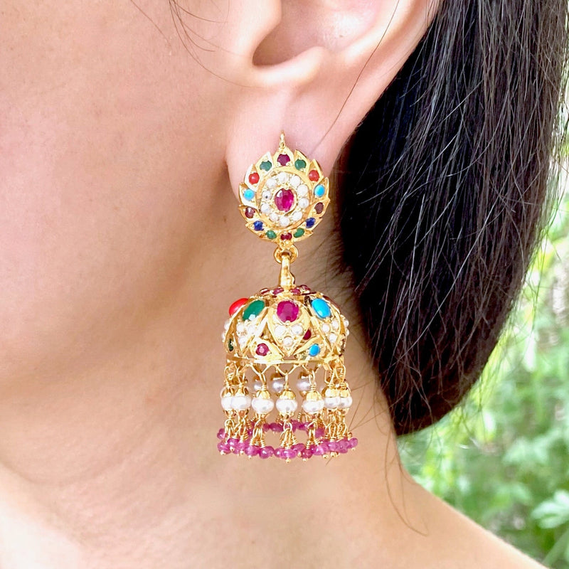 sk beauty Designer golden Jhumka earrings for women Party and for wedding  Crystal, Beads Alloy Jhumki Earring - Price History