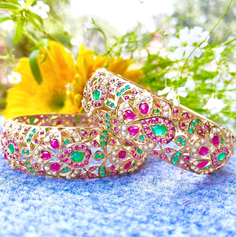 Multicolored Jadau Bangles in Gold Plated Silver BG 005
