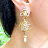 Pearl Jadau Drop Earrings in Gold Plated Silver ER 324