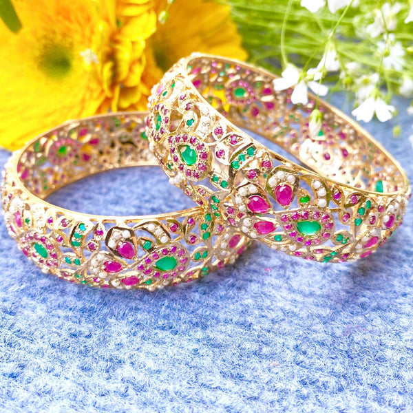 Multicolored Jadau Bangles in Gold Plated Silver BG 005