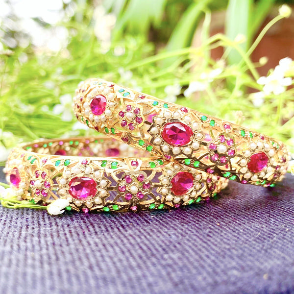 Multicolored Jadau Bangles in Gold Plated Silver BG 011